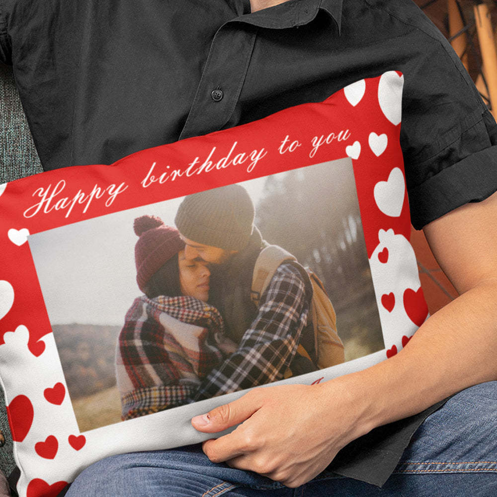 Custom Photo Name Pillow Personalized Love Heart Rectangle Pillowcase Housewarming Gifts for Couples - soufeelmy