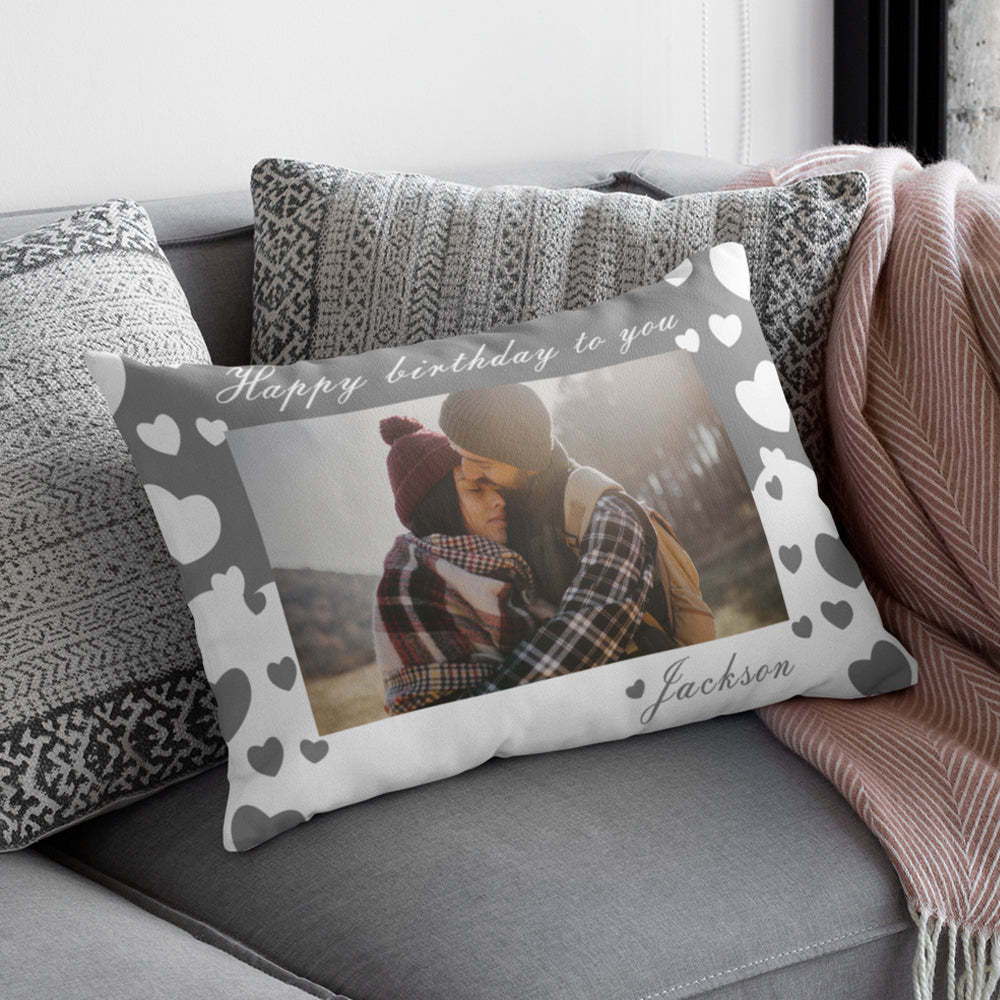 Custom Photo Name Pillow Personalized Love Heart Rectangle Pillowcase Housewarming Gifts for Couples - soufeelmy