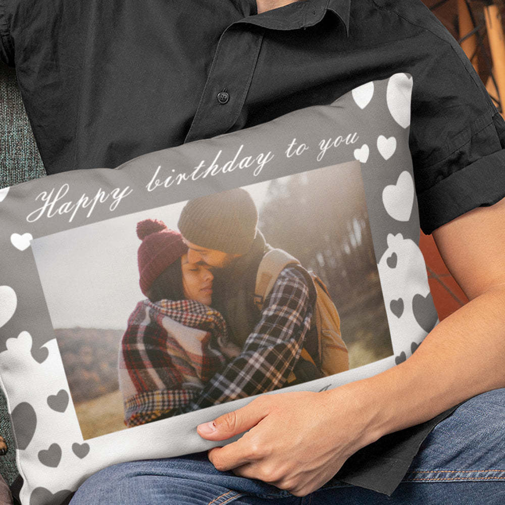 Custom Photo Name Pillow Personalized Love Heart Rectangle Pillowcase Housewarming Gifts for Couples - soufeelmy