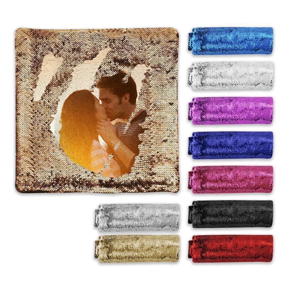 Custom Pillowcase Photo Magic Sequins Black Color Shiny Unique Gifts 15.75 * 15.75 - soufeelmy