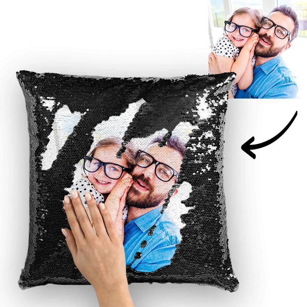 Custom Photo Magic Sequins Pillow Silver Color Shiny 15.75 * 15.75 - soufeelmy