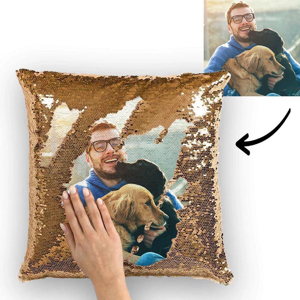 Custom Photo Magic Sequins Pillow Black Color Shiny Unique Gifts 15.75 * 15.75 - soufeelmy