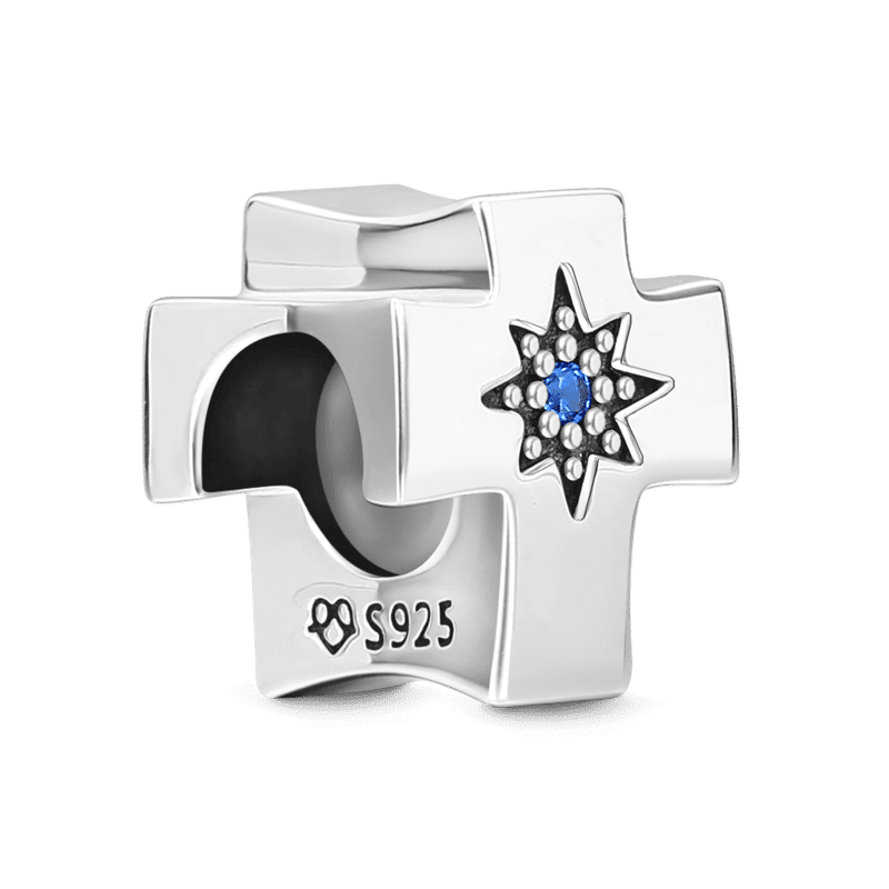 Cross Stopper Charm 925 Sterling Silver - 