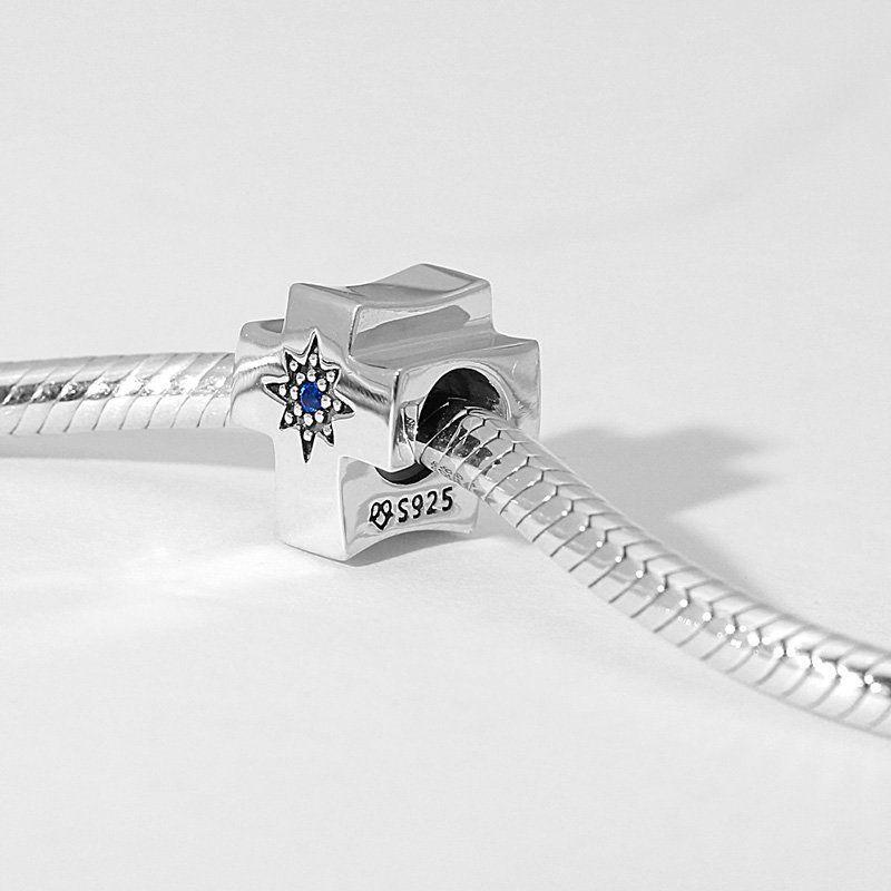 Cross Stopper Charm 925 Sterling Silver - 