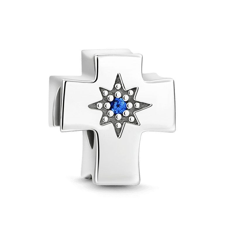 Cross Stopper Charm 925 Sterling Silver - 