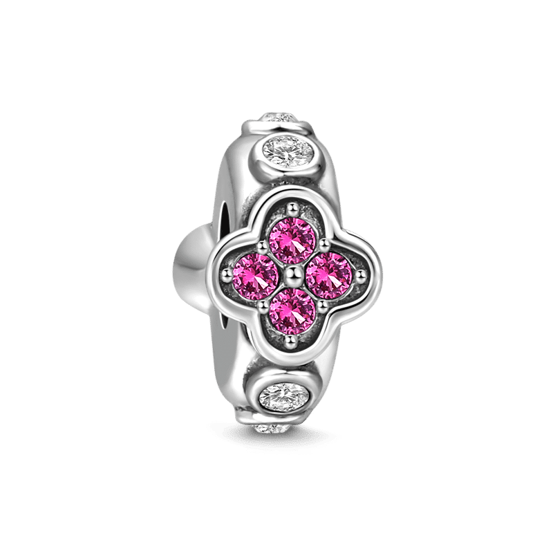 Pink Flower Stopper Charm 925 Sterling Silver - 