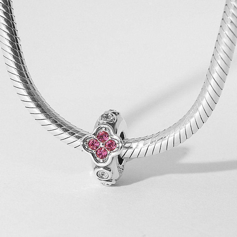 Pink Flower Stopper Charm 925 Sterling Silver - 