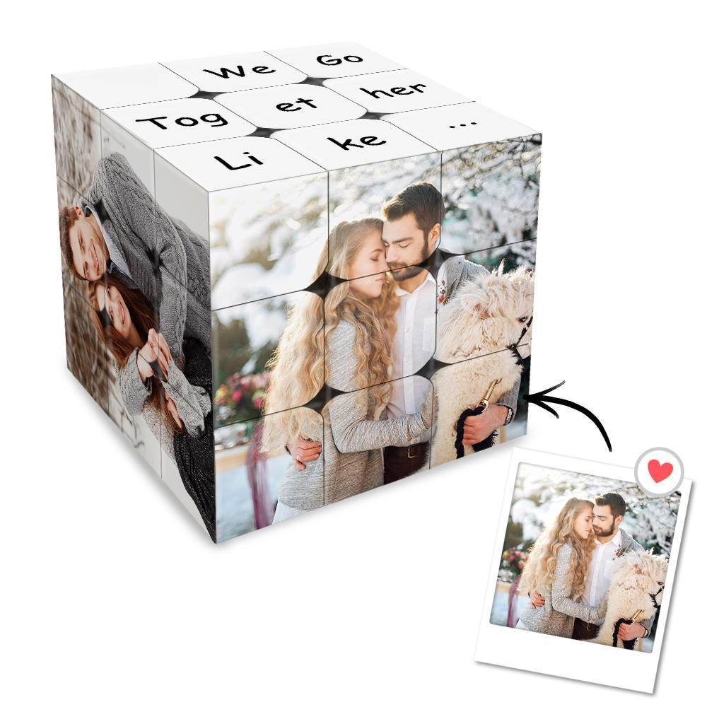 Personalized Photo Cube Custom Text Gift For Couples We Go Together Like - soufeelmy
