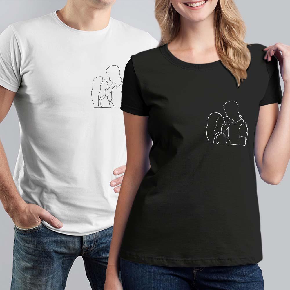 Custom Portrait from Photo, Embroidered Pocket Outline Photo Shirt, Couple Shirt, Plus Size Shirt - soufeelmy