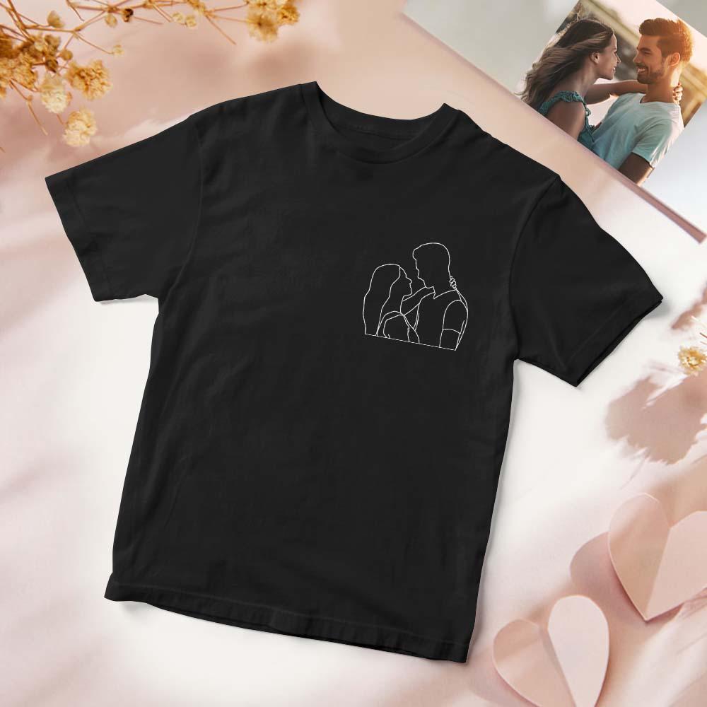 Custom Portrait from Photo, Embroidered Pocket Outline Photo Shirt, Couple Shirt, Plus Size Shirt - soufeelmy