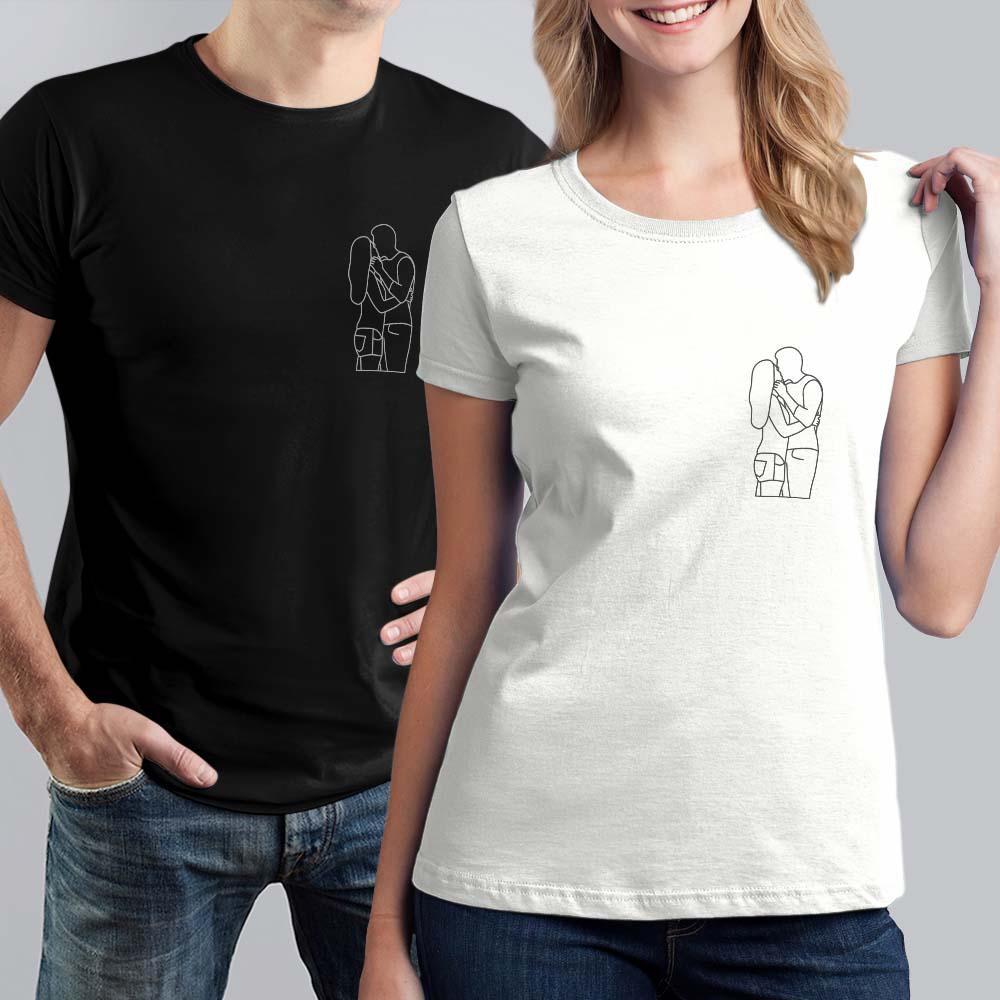 Custom Portrait from Photo, Embroidered Pocket Outline Photo Shirt, Couple Shirt, Plus Size Shirt - soufeelmy