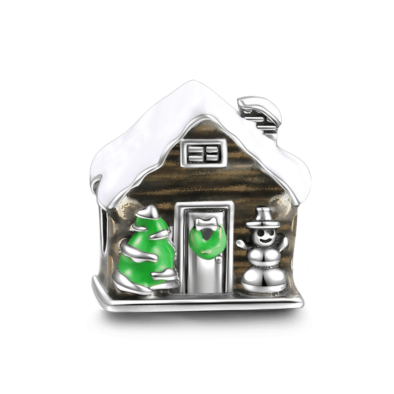 Snow-covered Log Cabin Charm Silver - soufeelus