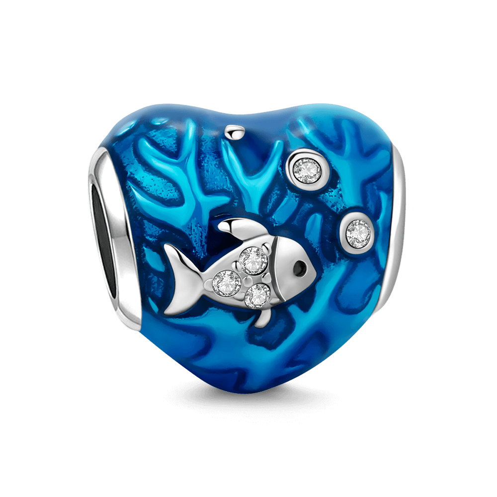 Fish and Coral Charm Silver Swarovski Crystal - soufeelus