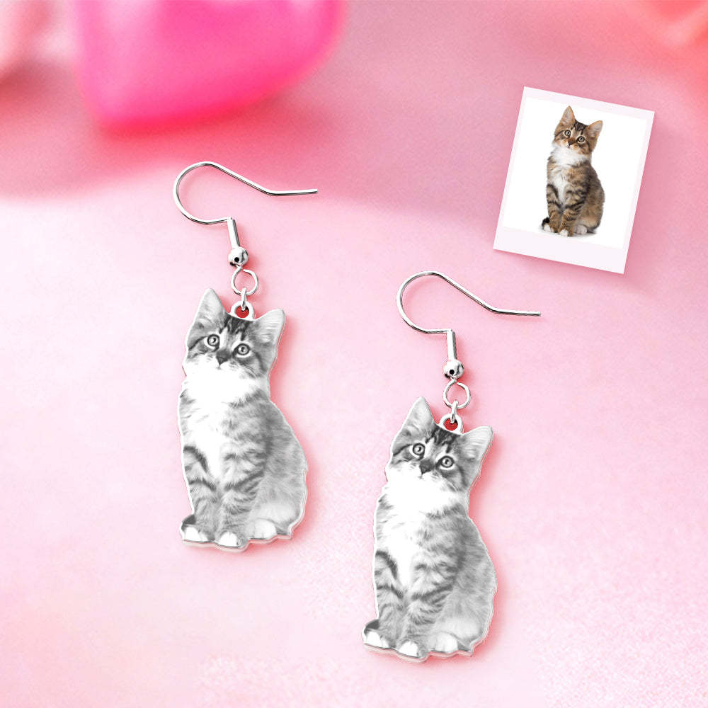 Custom Pet Photo Earrings Cat Dog Earrings Personalized Dangle Earrings for Her - soufeelmy