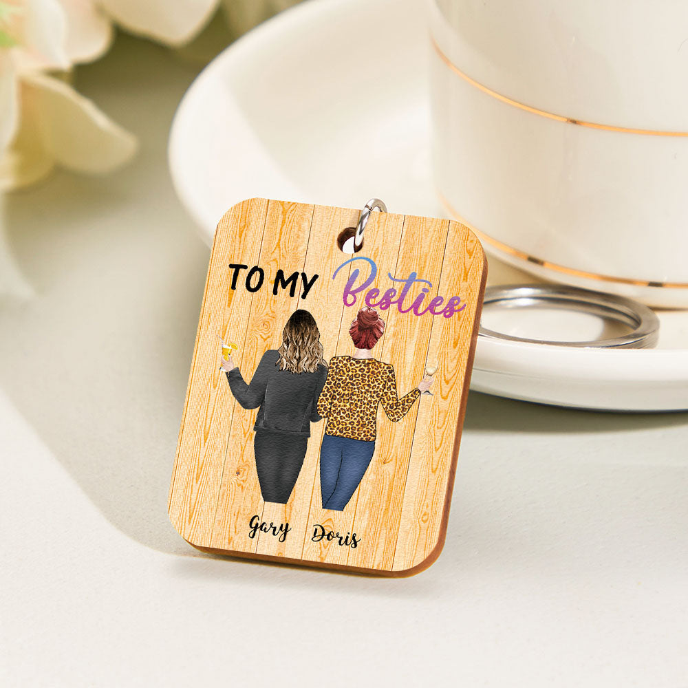 Cartoon Sister Image Wooden Keychian Custom Engraved Back View Keychain For Friend - soufeelmy