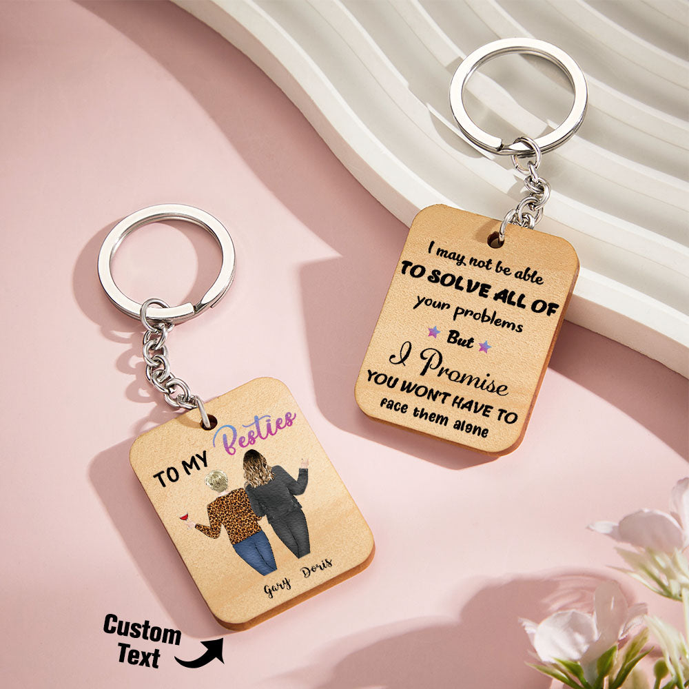 Cartoon Sister Image Wooden Keychian Custom Engraved Back View Keychain For Friend - soufeelmy