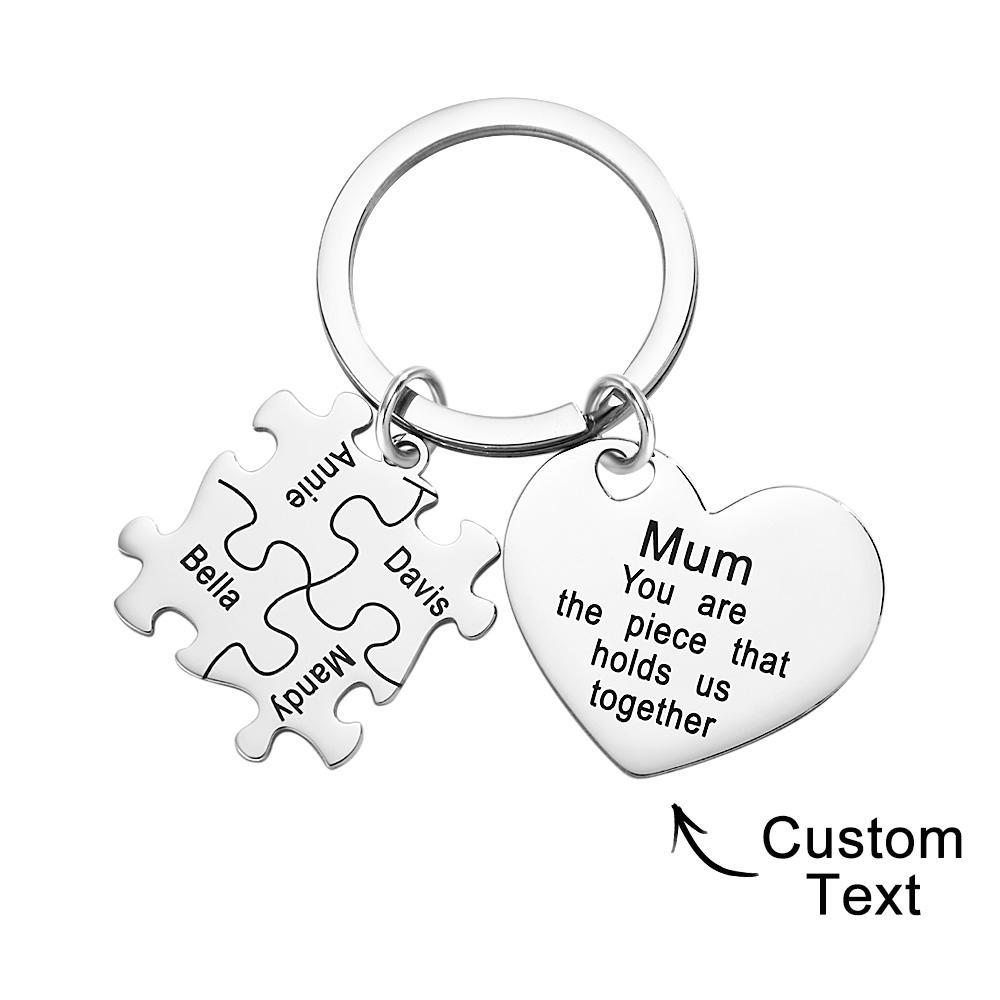 Engraved Puzzle Heart Shaped Keychain Personalized Key Ring Mother's Day Gift - soufeelmy