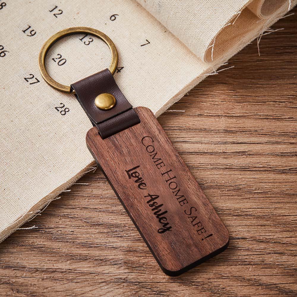Scannable Spotify Code Wood Keychain Engraved COME HOME SAFE Keychain Father's Day Gifts - soufeelmy