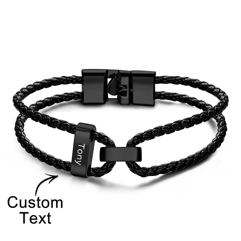 Engraved Beads Leather Bracelet Custom Letter Name Bracelet Father's Day Gift - soufeelmy
