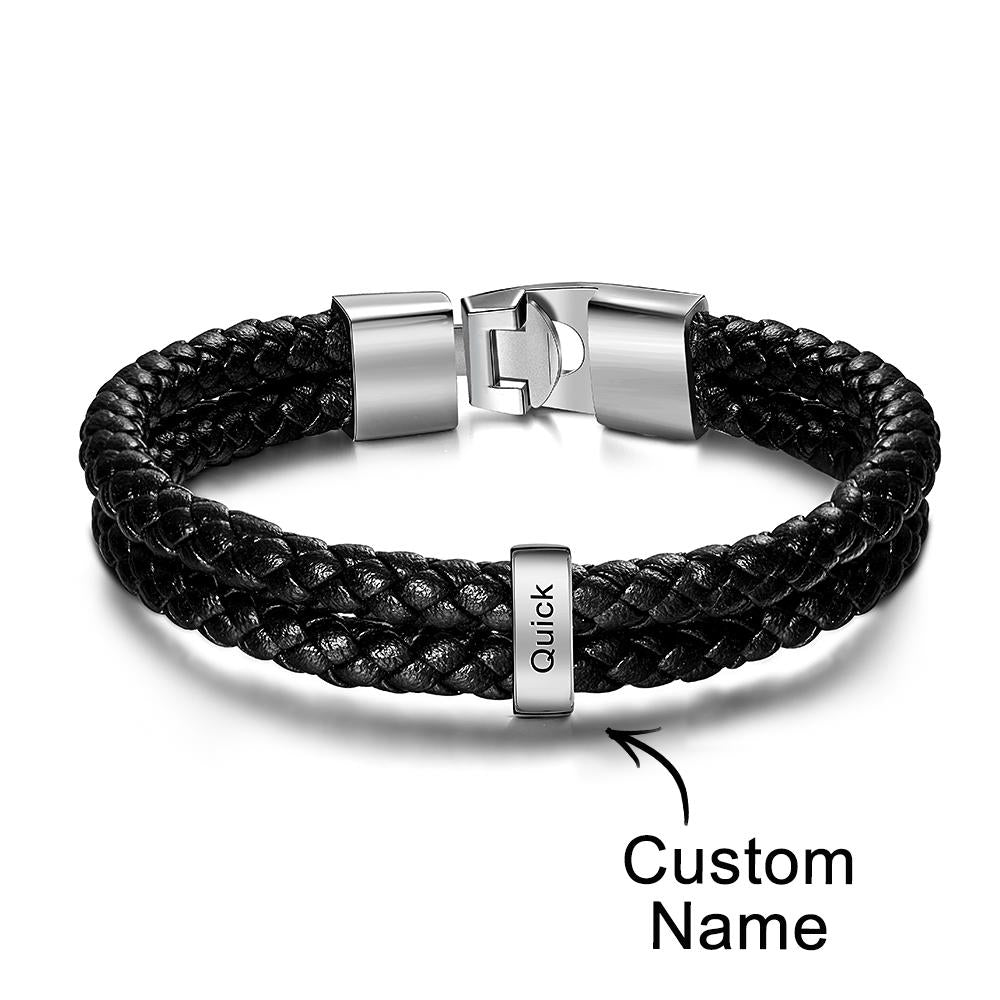 Custom Name Bracelet Braided Leather Personalized Gifts for Men - soufeelmy