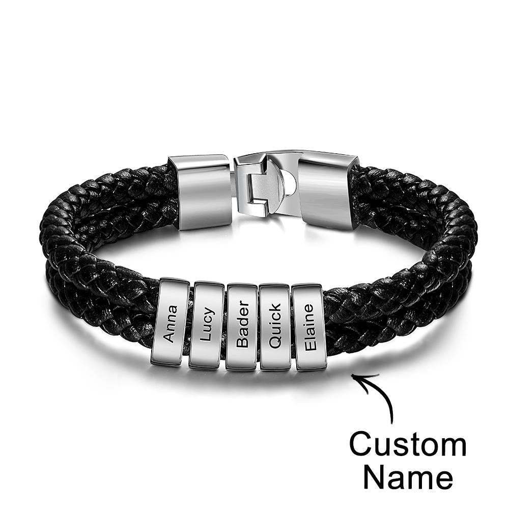 Custom Name Bracelet Braided Leather Personalized Gifts for Men - soufeelmy