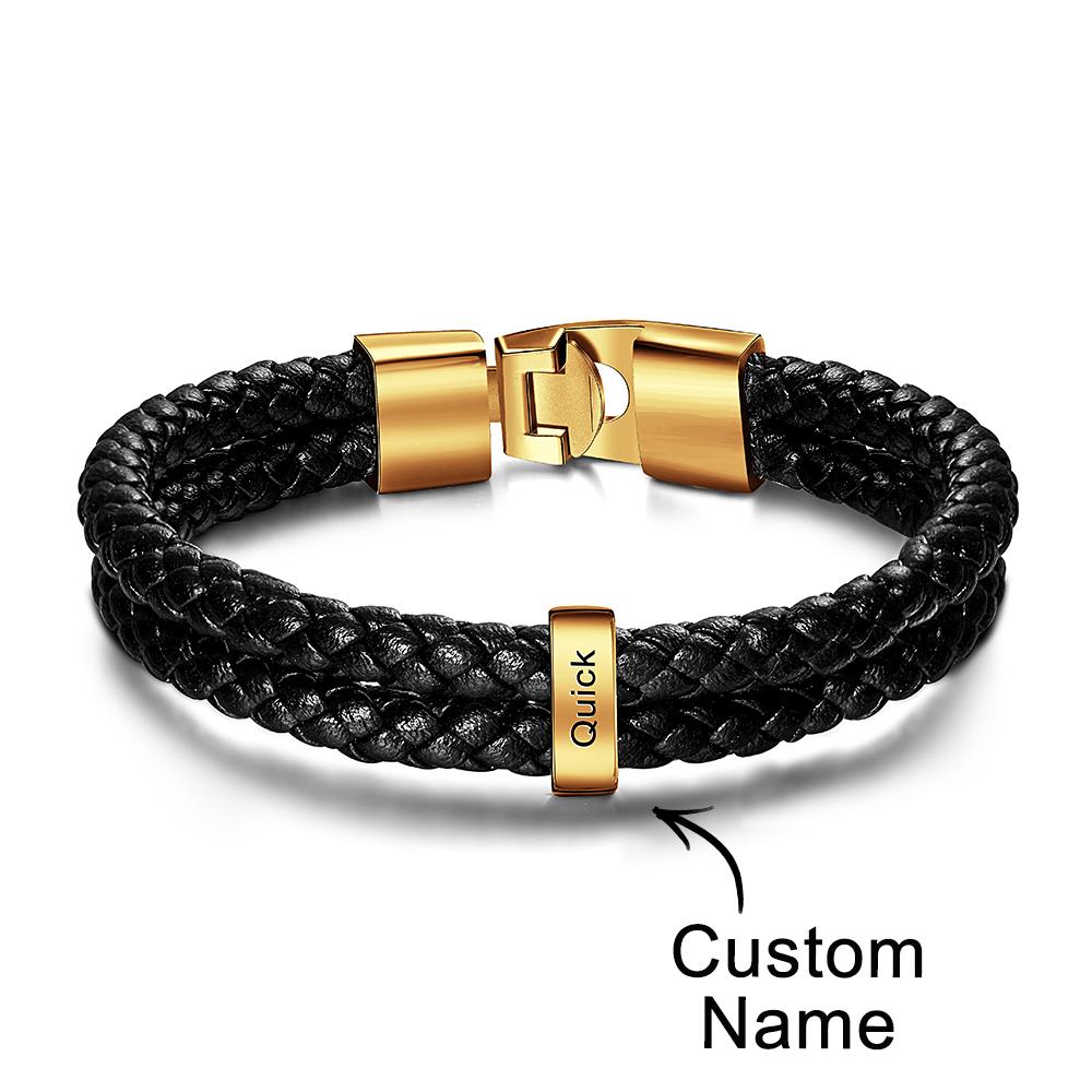 Custom Name Bracelet Braided Leather Personalized Gifts for Men