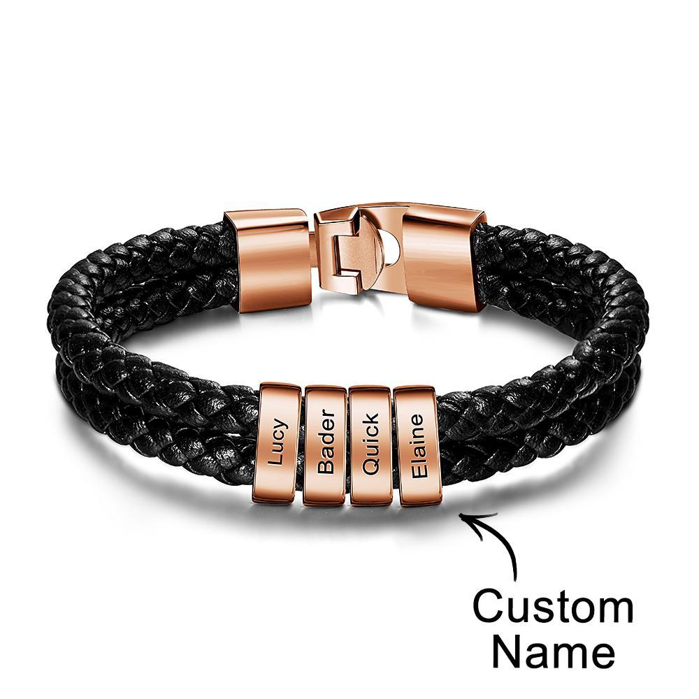 Custom Name Bracelet Braided Leather Personalized Gifts for Men - soufeelmy