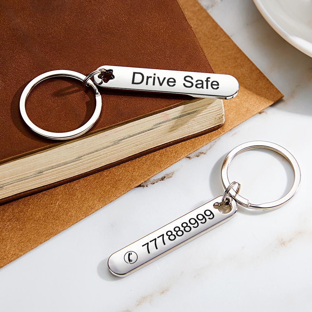 Custom Engraved Keychain Phone Number Drive Safe Metal Gifts - soufeelmy