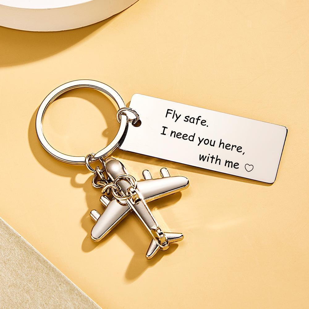 Custom Photo Engraved Keychain Fly Safe I Need You Here Creative Gifts - soufeelmy