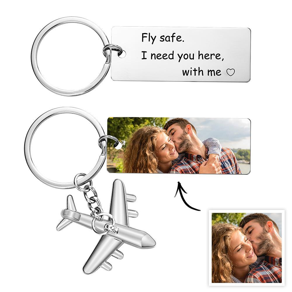 Custom Photo Engraved Keychain Fly Safe I Need You Here Creative Gifts - soufeelmy