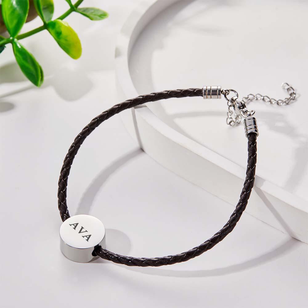 Personalized Engraved Leather Bracelet Custom Initials Date Vintage Bracelet For Men - soufeelmy