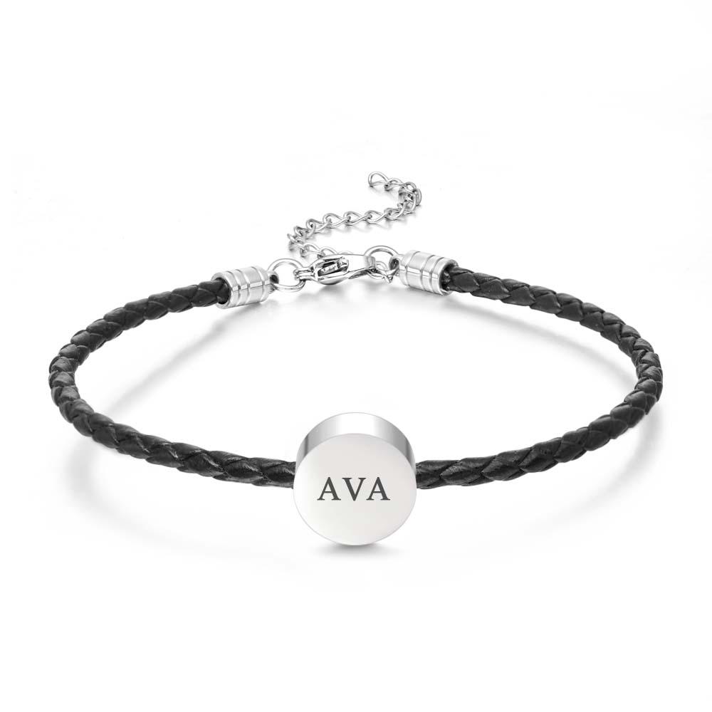 Personalized Engraved Leather Bracelet Custom Initials Date Vintage Bracelet For Men - soufeelmy