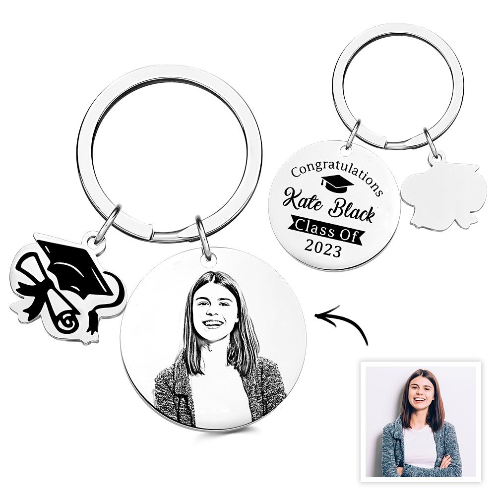 Personalized Graduation Photo Keychain Custom Engraved Commemorative Gifts for Him - soufeelmy