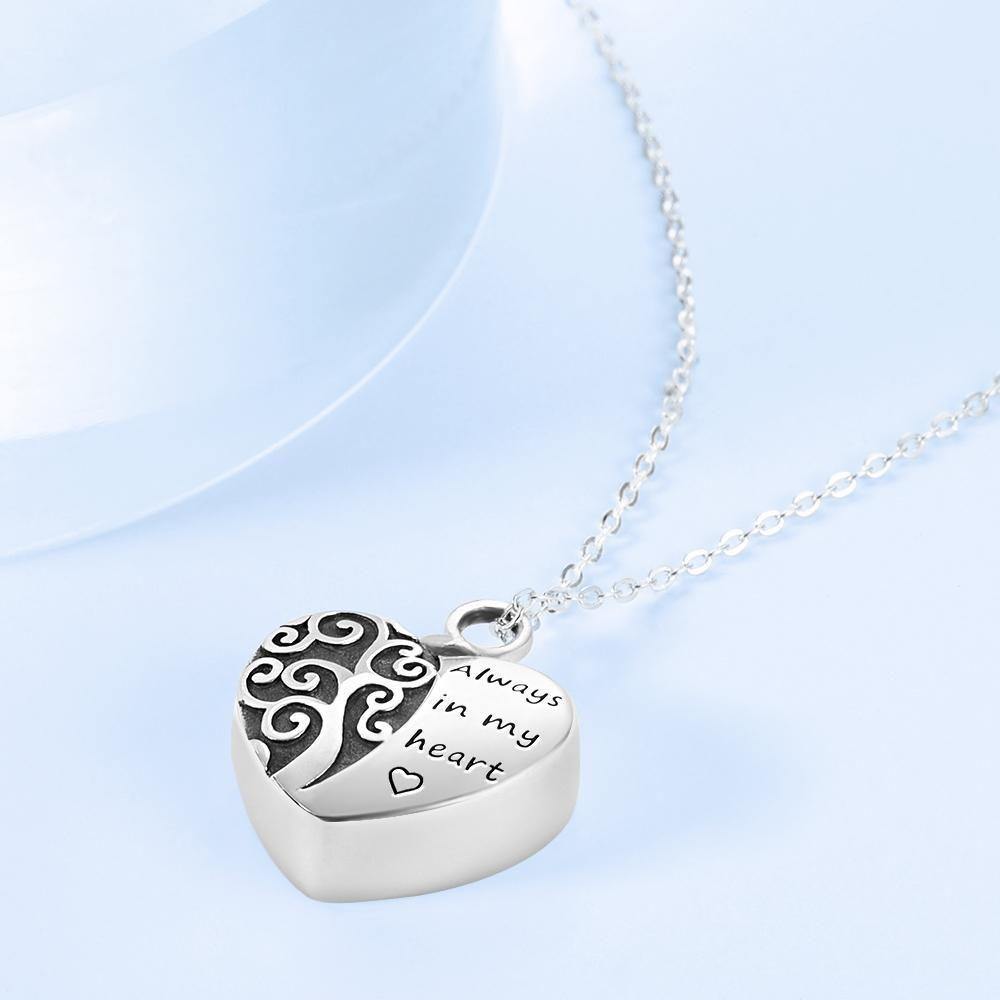 Engraved Urn Necklace Heart Necklace for Ashes Custom Pendant Necklace - Silver - soufeelus
