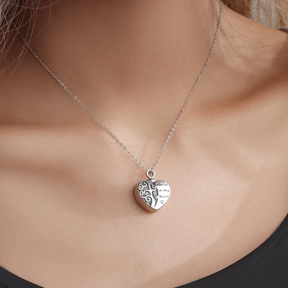 Engraved Urn Necklace Heart Necklace for Ashes Custom Pendant Necklace - Silver - soufeelus