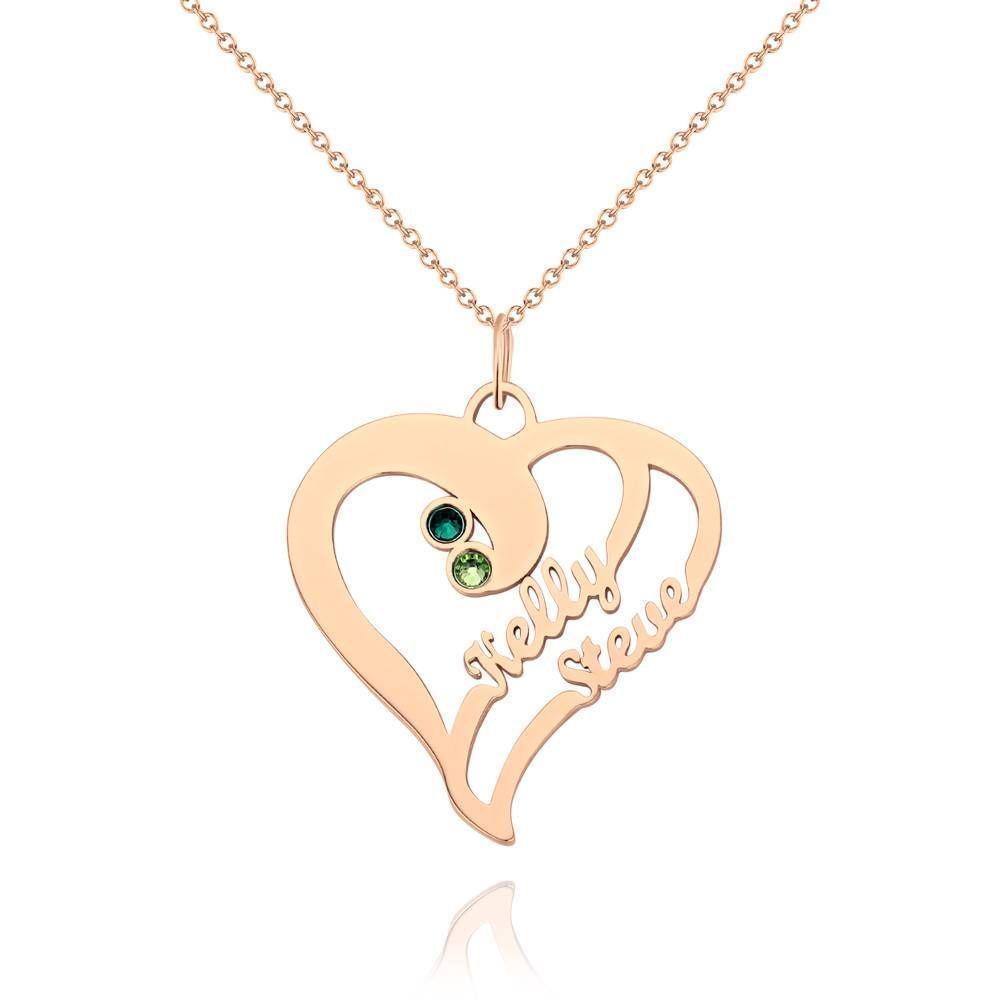 Name Necklace with Birthstone, Heart Necklace Rose Gold Plated - Silver - soufeelus