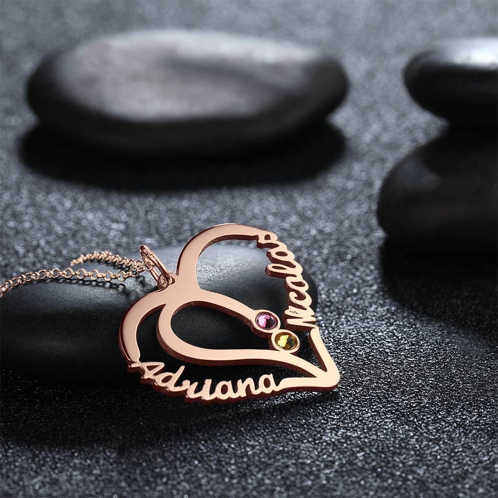 Name Necklace with Two Birthstones Rose Gold  Plated - Silver - 