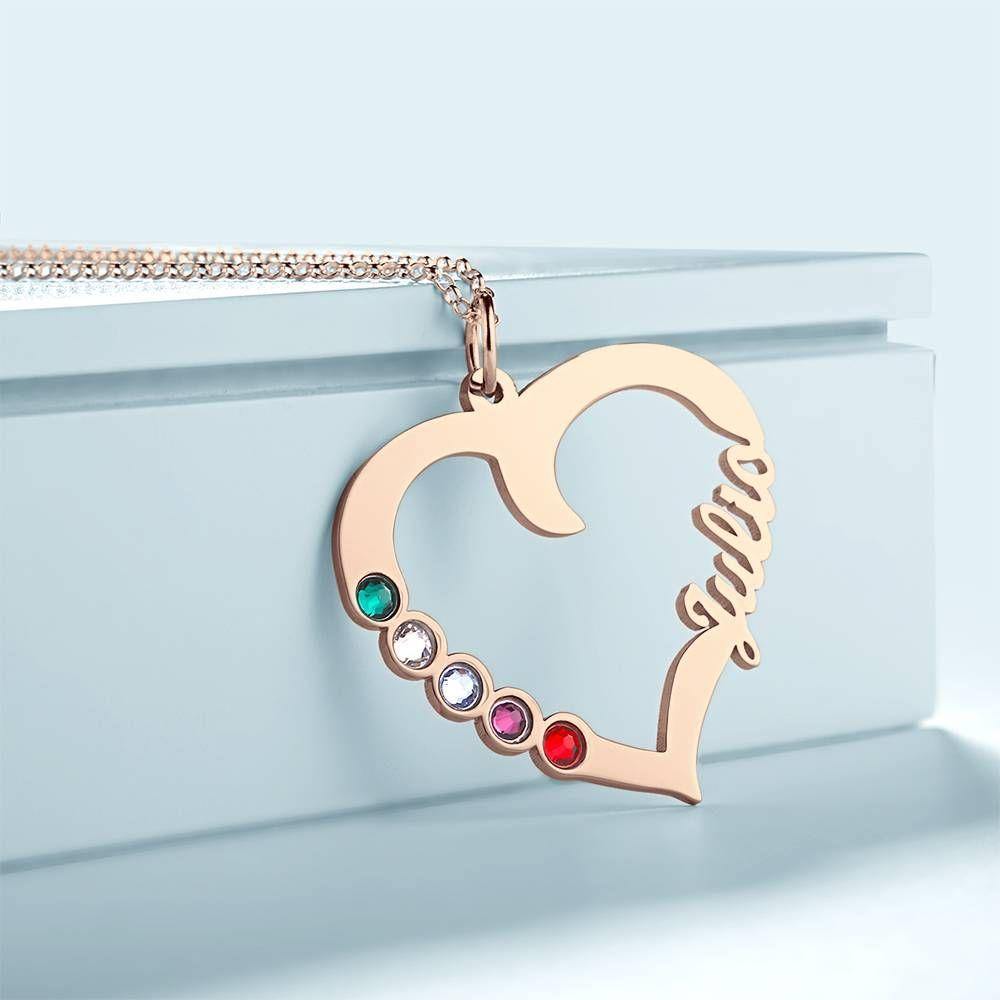 Name Necklace with Five Birthstones Rose Gold Plated - Silver -