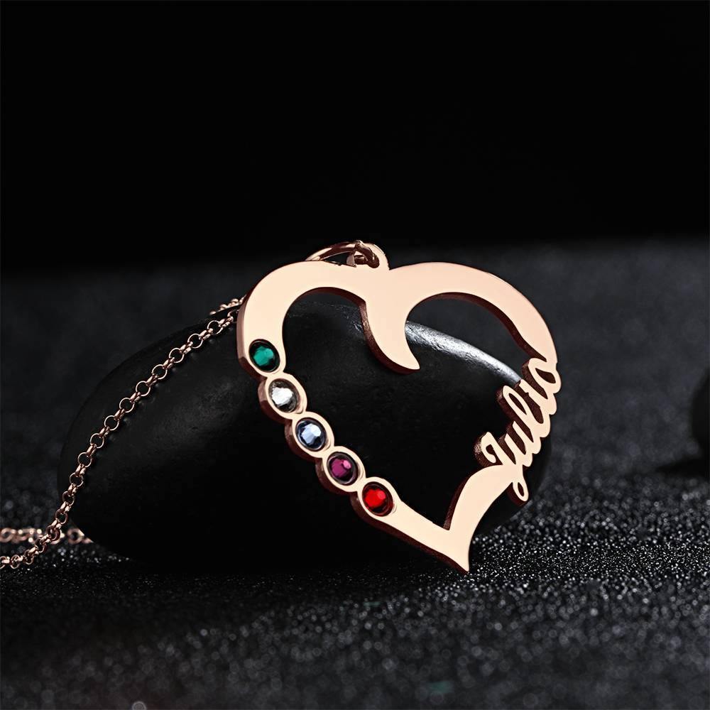 Name Necklace with Five Birthstones Rose Gold Plated - Silver -