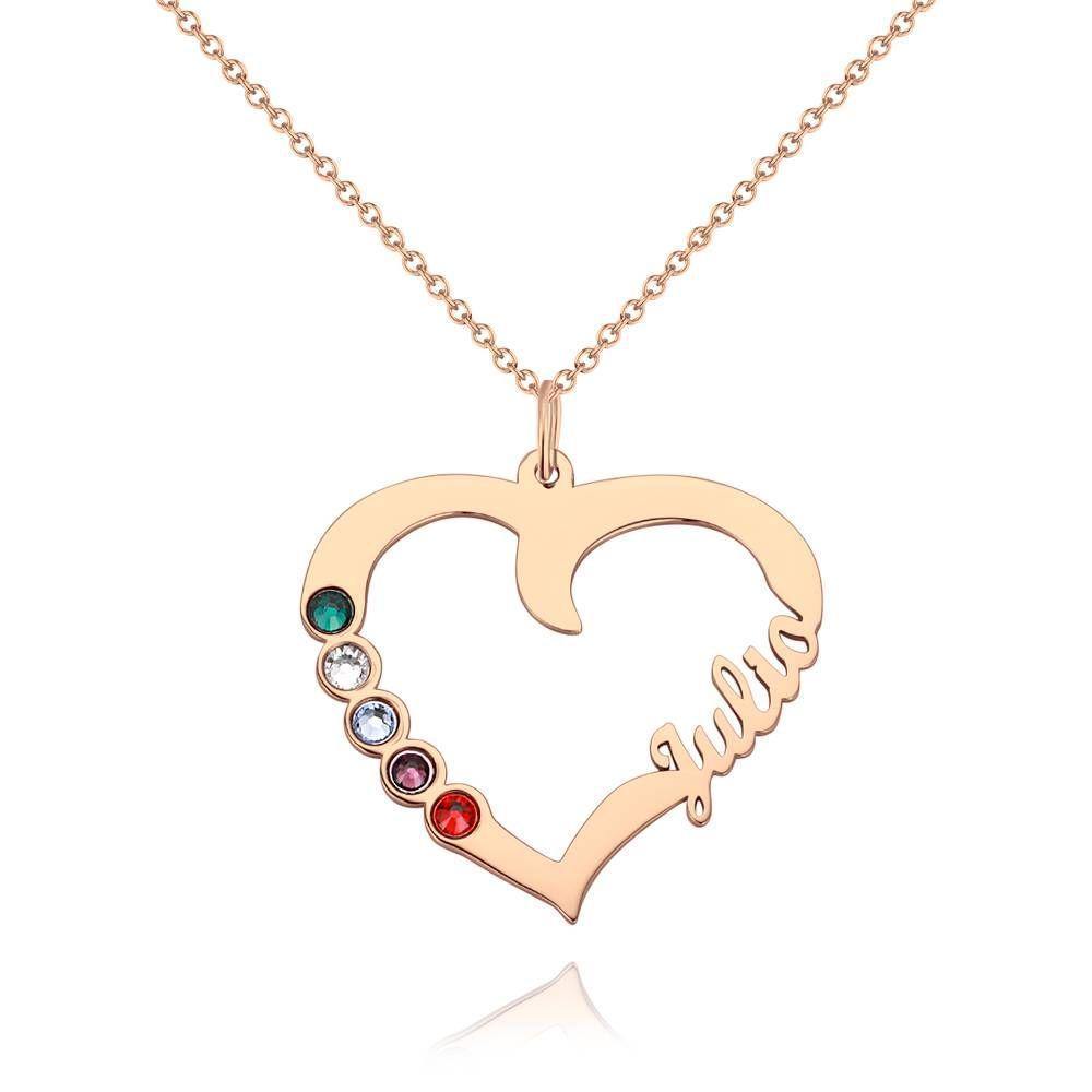 Name Necklace with Five Birthstones Rose Gold Plated - Silver - 