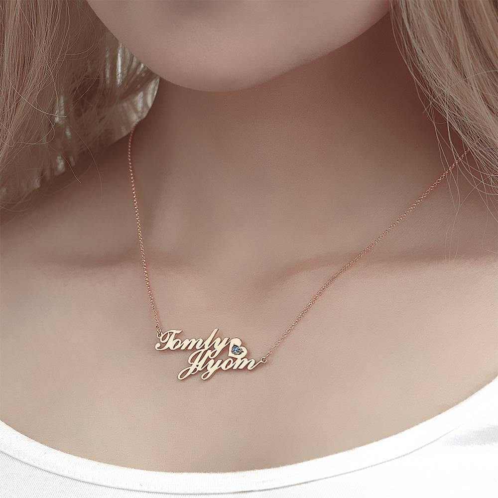 Name Necklace with Birthstone Little Heart  Necklace Rose Gold Plated - Silver - 