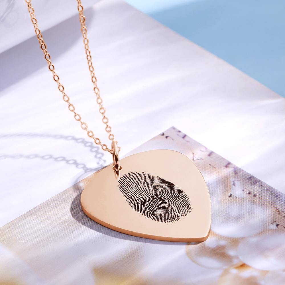 Actual Fingerprint Necklace Guitar Pick Necklace Memorial Gift for Him Rose Gold Plated - soufeelus