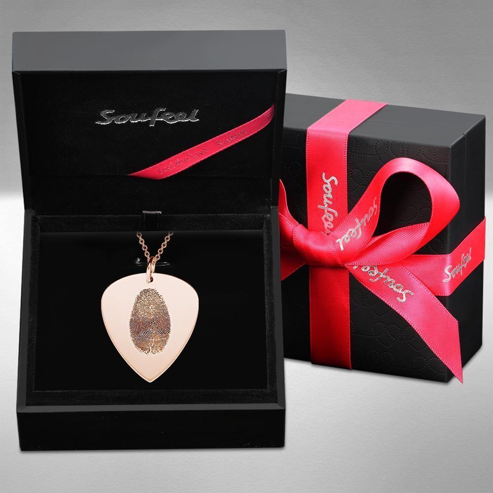 Actual Fingerprint Necklace Guitar Pick Necklace Memorial Gift for Him Rose Gold Plated - soufeelus