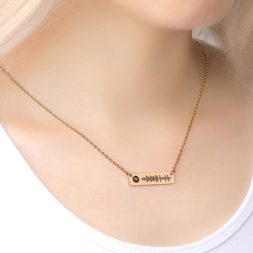 Scannable Spotify Code Bar Necklace Engraved Necklace Gifts for Her 50cm+5cm - 