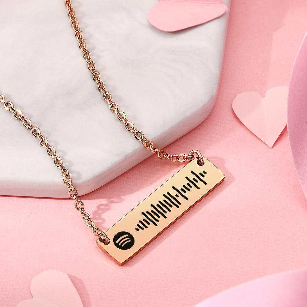 Scannable Spotify Code Bar Necklace Engraved Necklace Gifts for Her 50cm+5cm - 