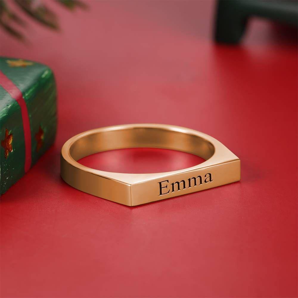 Engraved Bar Ring, Name Ring Rose Gold Plated Elegant Gift - Silver