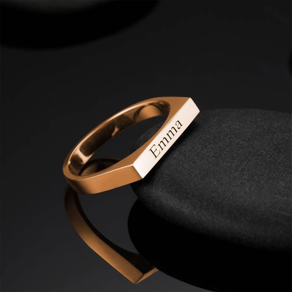 Engraved Bar Ring, Name Ring Rose Gold Plated Elegant Gift - Silver