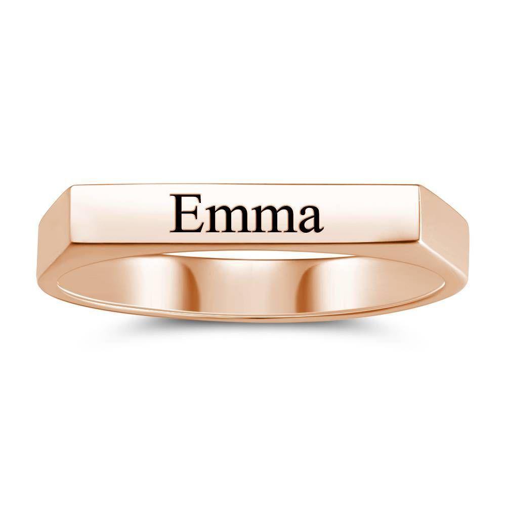 Engraved Bar Ring, Name Ring Rose Gold Plated Elegant Gift - Silver