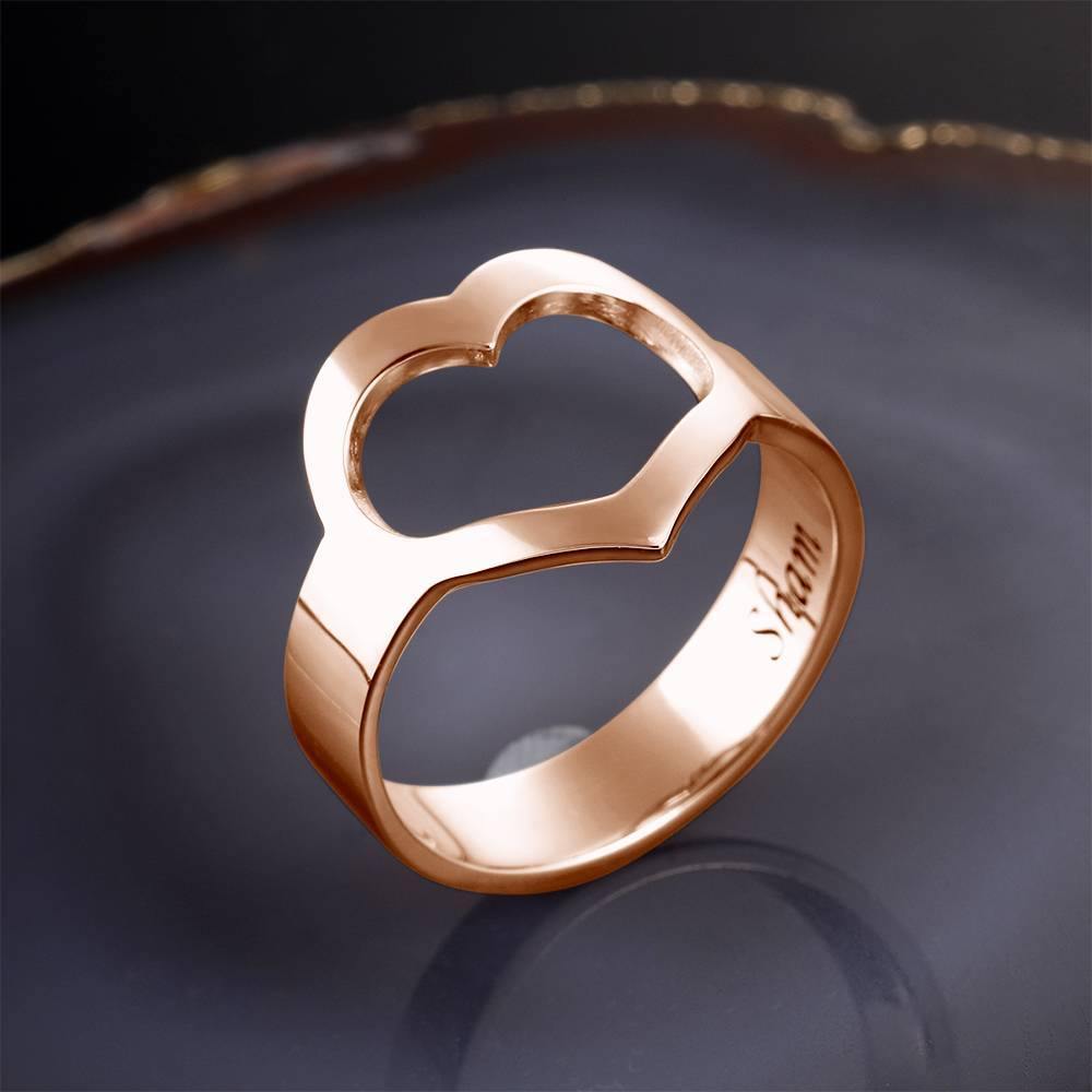 Custom Engraved Ring with Cute Heart Rose Gold Plated