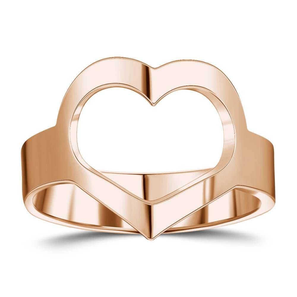 Custom Engraved Ring with Cute Heart Rose Gold Plated